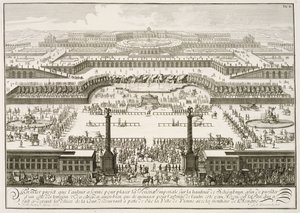 Ensimmäinen ehdotus Schonbrunnin palatsiksi Wienissä teoksesta "Historiallisen arkkitehtuurin suunnittelu", kaiverrus Johann Adam Delsenbach (1687-1765) 1721